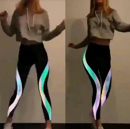 Legging Yoga Femme – Bandes Réfléchissantes & Impression Laser
