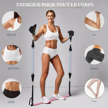 Kit Barre de Pilates avec Bandes de Résistance — Yoga, Fitness & Musculation