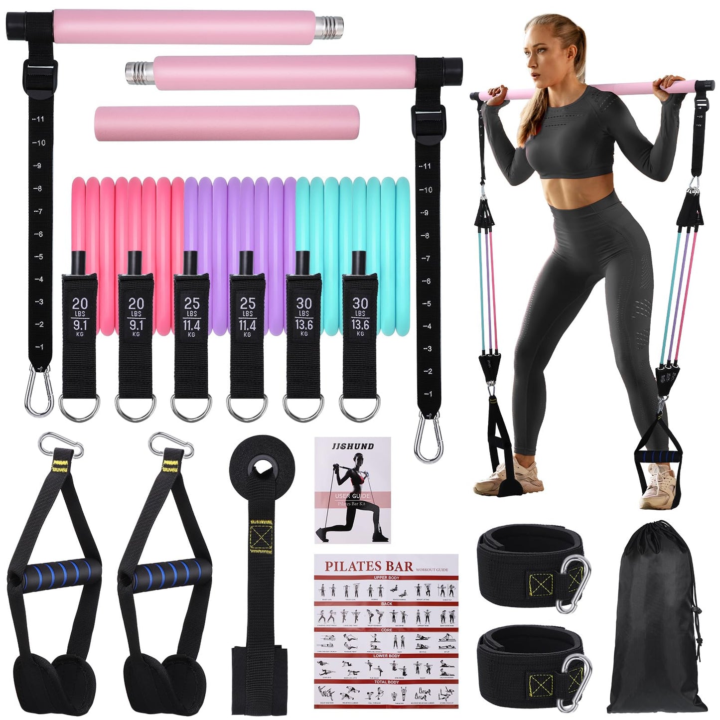 Kit Barre de Pilates avec Bandes de Résistance — Yoga, Fitness & Musculation