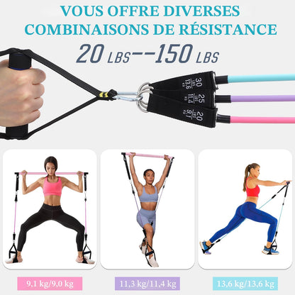 Kit Barre de Pilates avec Bandes de Résistance — Yoga, Fitness & Musculation