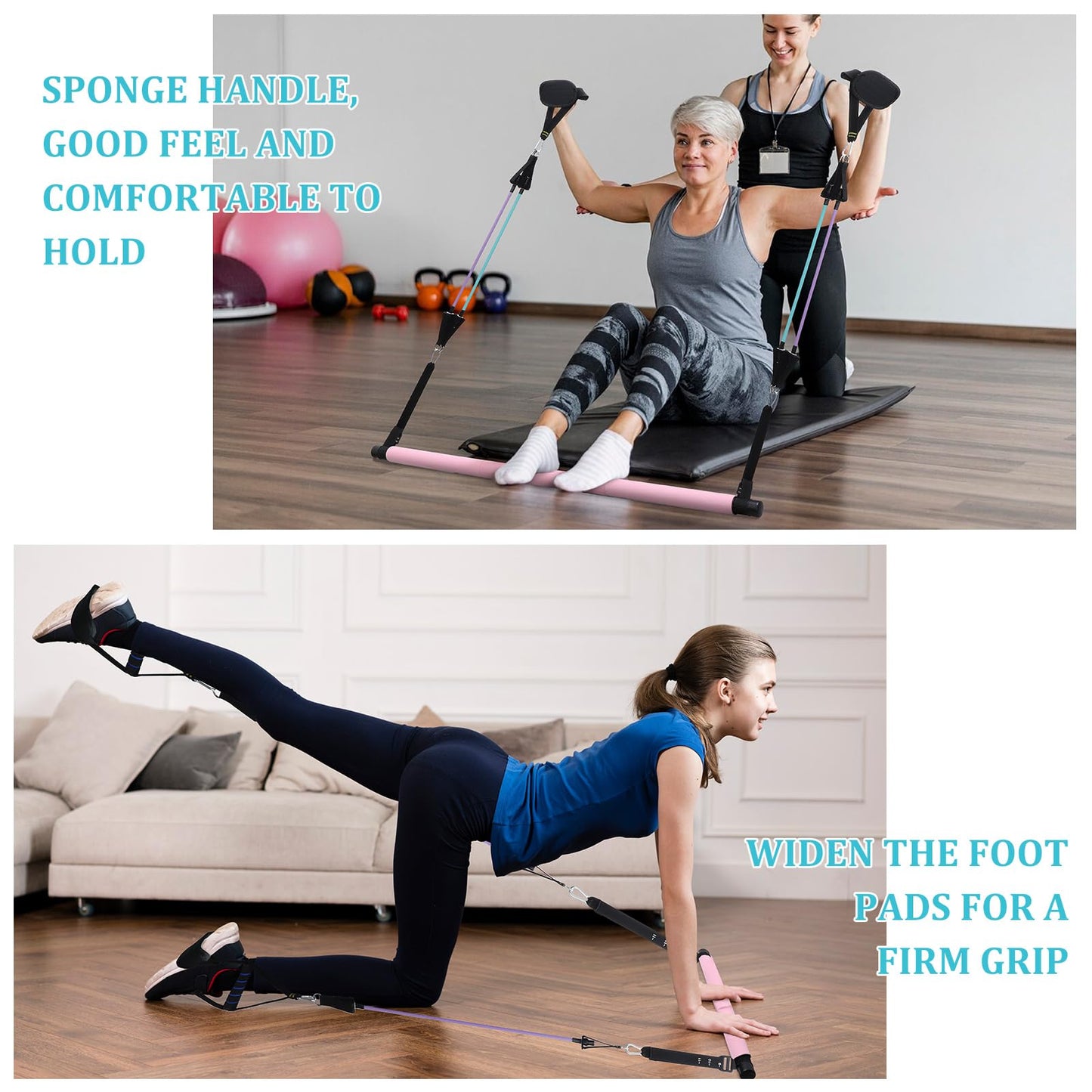 Kit Barre de Pilates avec Bandes de Résistance — Yoga, Fitness & Musculation