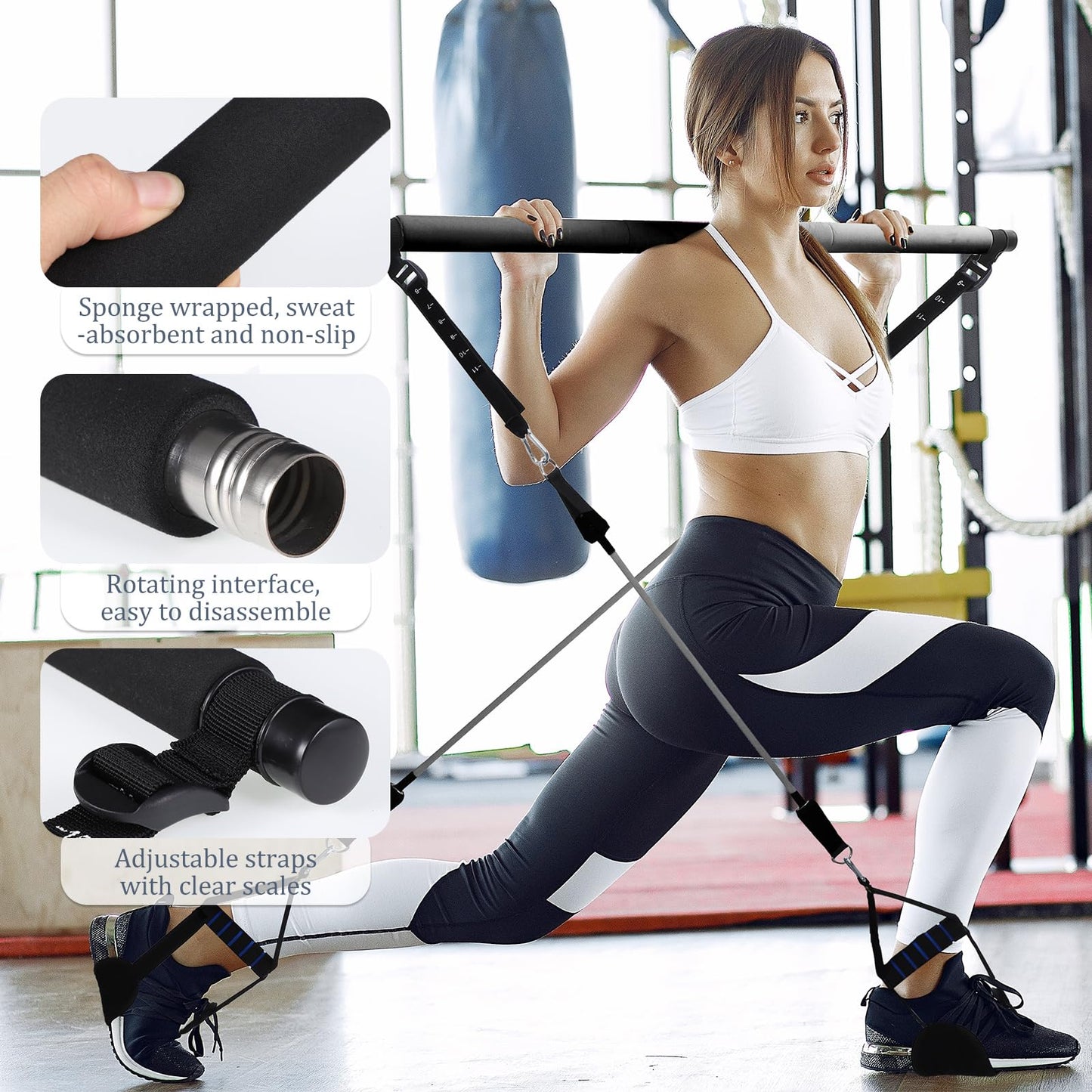 Kit Barre de Pilates avec Bandes de Résistance — Yoga, Fitness & Musculation