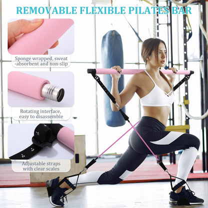 Kit Barre de Pilates avec Bandes de Résistance — Yoga, Fitness & Musculation
