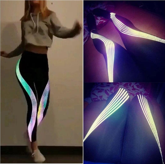 Legging Yoga Femme – Bandes Réfléchissantes & Impression Laser